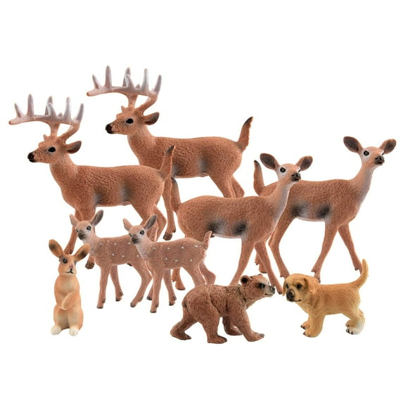 Tuparka Juego de 9 piezas de animales del bosque, figuras en miniatura, animales del bosque, figura de ciervo, figura de perro, conejo, oso, animales en miniatura, adornos para tartas del bosque