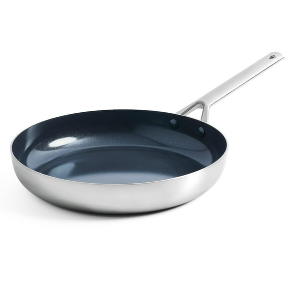 Blue Diamond Tri-Ply Stainless Steel Ceramic Nonstick Frying Pan Skillet, 8 Inch, PFOA-Free PFAS-Free, Multi Clad, Induction, Dishwasher Safe, Oven Safe, Healthy Cooking, Silver
