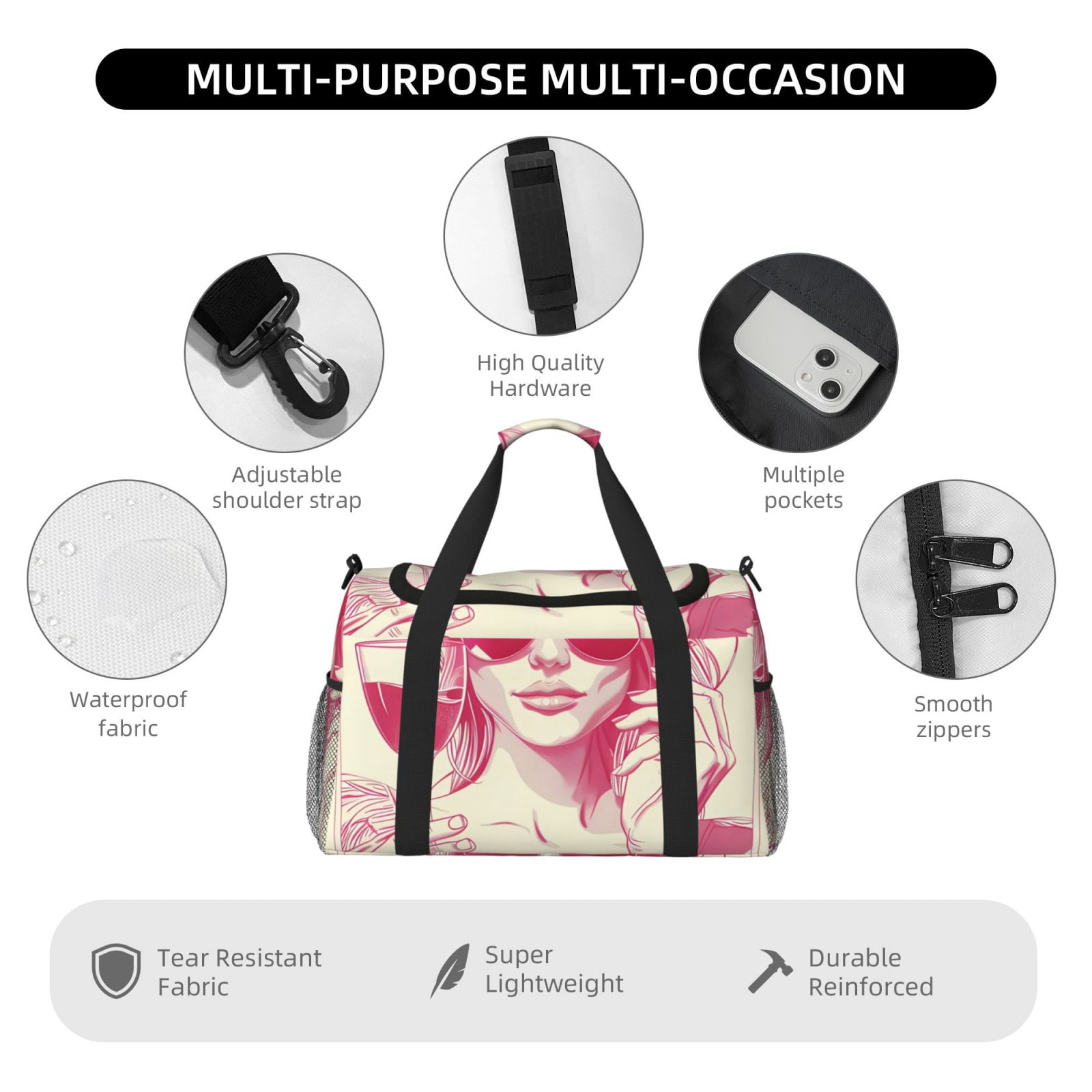 Fuzoiu Ace Of Diamonds Lady Print Travel Duffle Bag,Carry On Tote Bags,Duffel Bag,Sport Gym Bag, Hospital Bag for Labor and Delivery, Overnight Bag,Luggage Bag