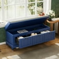 thumbnail image 3 of Storage Bench with Cushioned Seat and Three Drawers, Classic Entryway Bench with Fluted Door and Round Handles, Shoe Bench with Storage for Hallway/Living Room, Navy Blue, 3 of 8