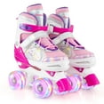 thumbnail image 1 of Costway Patins Quads Réglables à 4 Tailles avec Roues Lumineuses Protection de Sécurité pour 13+ Rose Rouge, 1 of 10