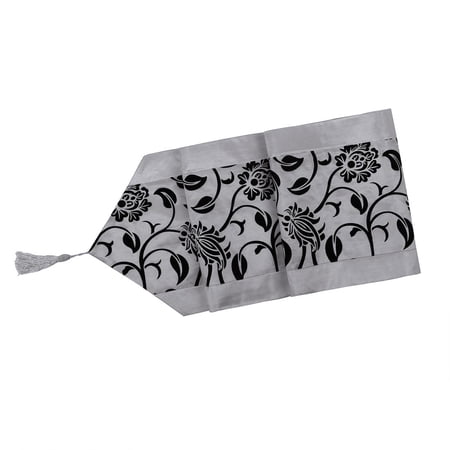 76 x 11 Inch Raise Flower Blossom Damask Table Runner Silver Gray