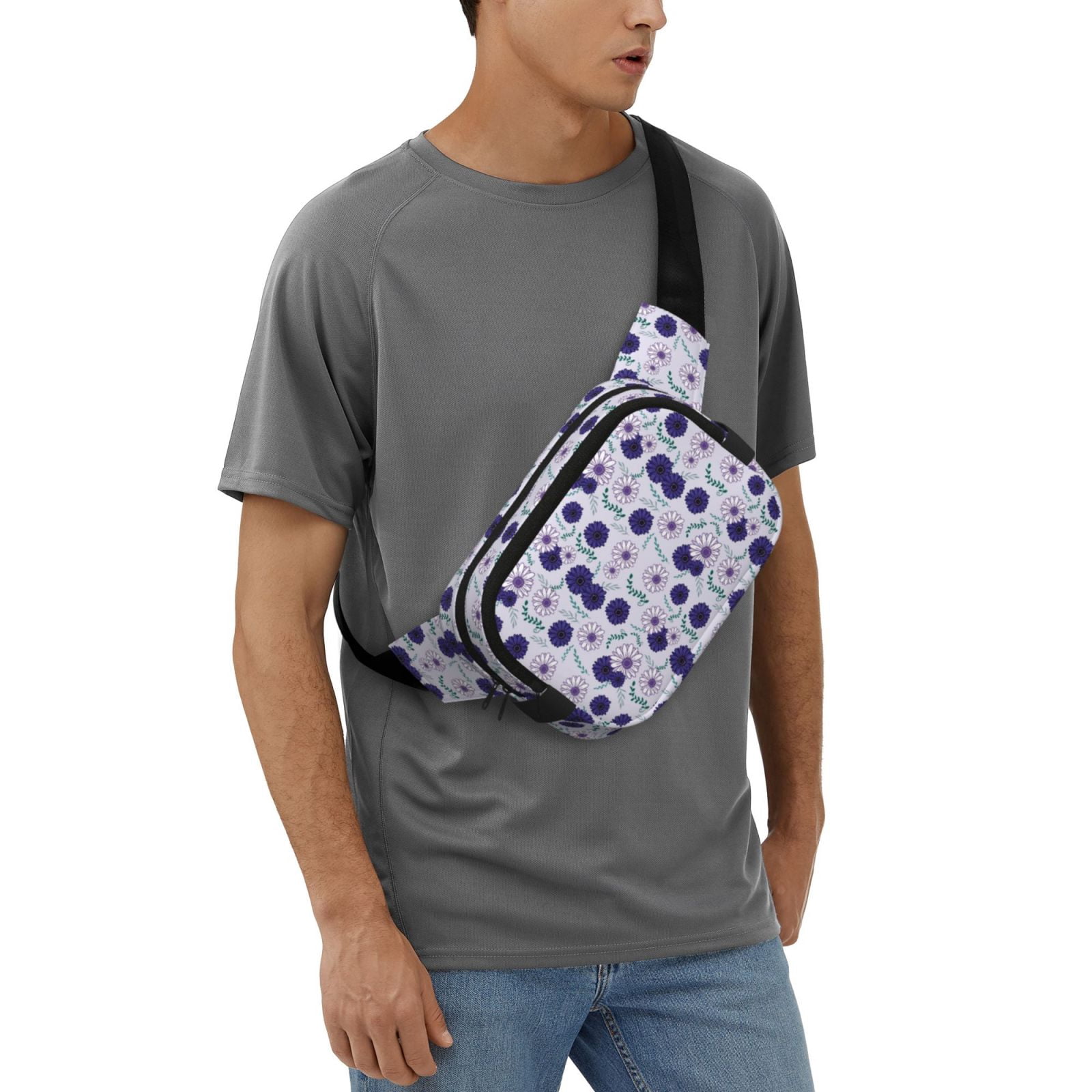 Picia Daisies Flowers Print Square Double-Layer Waist Bag Mini Adjustable Waist Belt Bag Exercise Running Travel Hiking