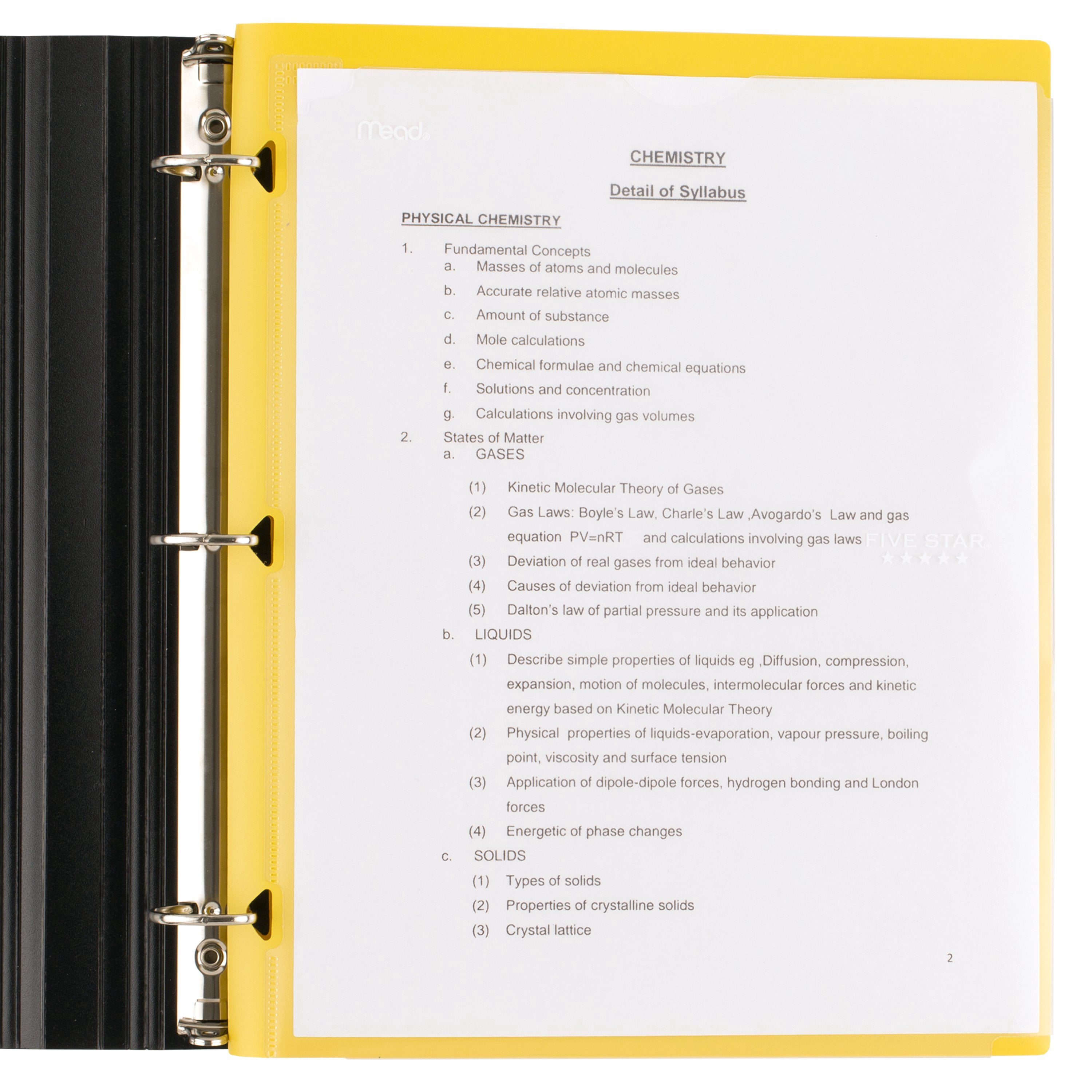 Five Star Clearview 2 Pocket Portfolio Yellow