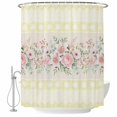 thumbnail image 2 of Pink Flowers Shower Curtains for Bathroom, Farmhouse Botanical Floral Boho Striped Waterproof Fabric Shower Curtain, Decorative Bathroom Curtain for Bathtub, 72"x84", No Hooks Included, 2 of 9