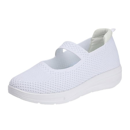 QYZEU Women s White Sneakers Business Casual Womens Shoes Women s Slip On Travel Soft Sole Comfortable Outdoor Solid Mesh Fashion Hollow Breathable Shoes White 38