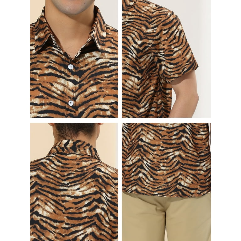 Unique Bargains Men s Animal Print Short Sleeves Casual Summer Printed Shirts M Tiger Print Walmart