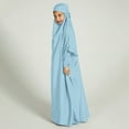 thumbnail image 3 of IBTOM CASTLE Kids Girls Long Sleeve Full Cover Hijab Kaftan Dubai Islamic Prayer Dress Abaya Muslim Hooded Robe Ramadan Clothing 8-9 Years Light Blue, 3 of 8