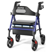 ZOTO Foldable Rollator Walker with Seat for Seniors, Height Adjustable Lightweight Rolling Walker with Sturdy Reinforced Carbon Steel Frame, Blue (VR2-BL)