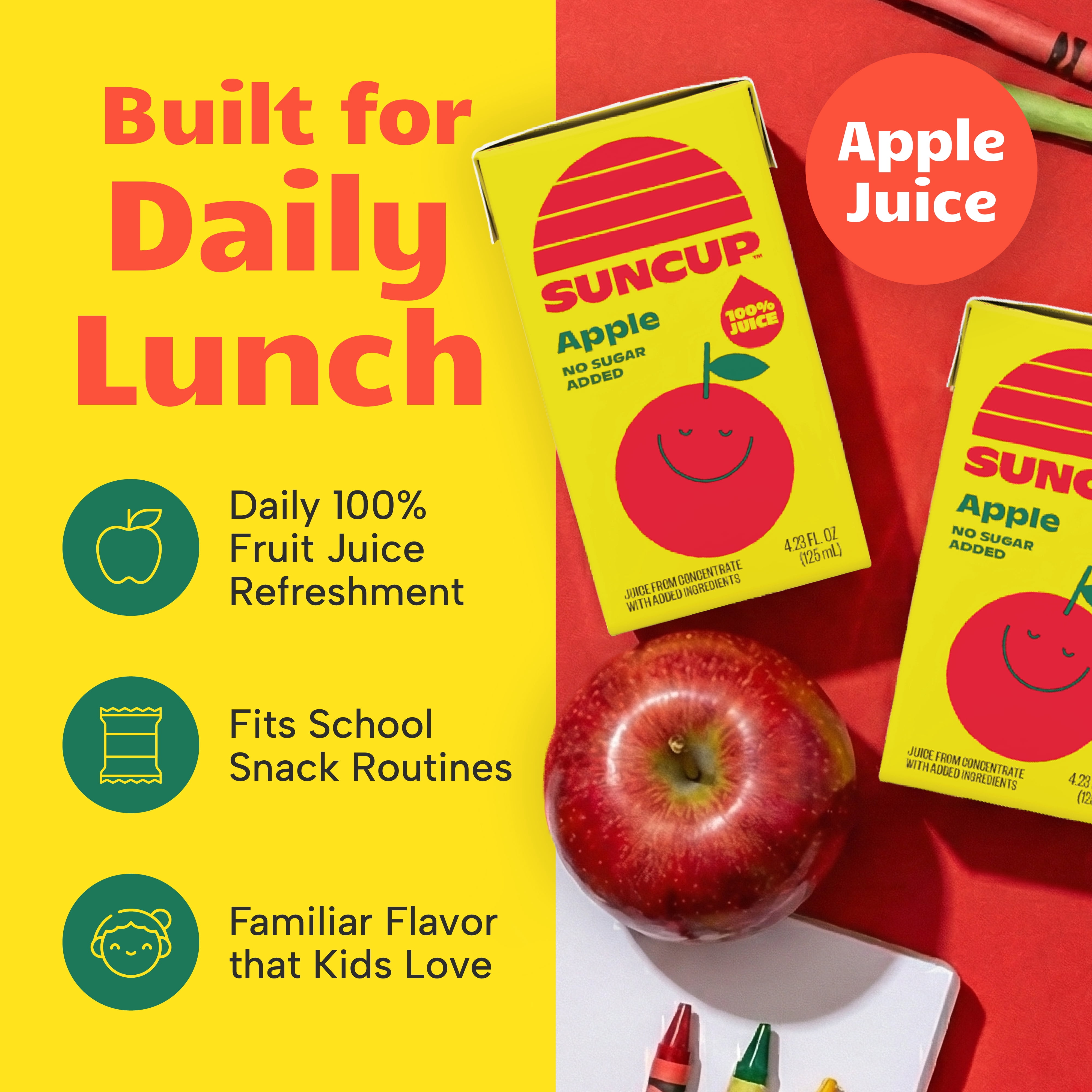 SunCup Juice - Apple Juice (40 Pack) 4.23 oz Juice Box with Straw | No Sugar Added, All-Natural Apple Blend for Kids, Bulk Pack for School Lunches, Snacks, or Travel