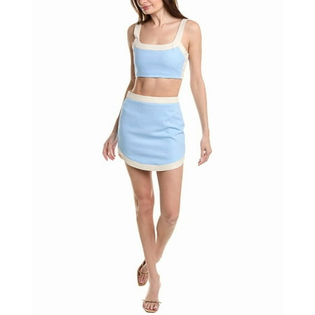 Avec Les Filles womens 2pc Colorblocked Linen-Blend Top & Mini Skirt Set, s,