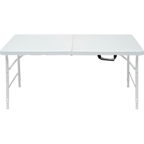 Table Pliante Robuste de 4 Pi - Hauteur Réglable, Poignée de Transport Portable, Plastique et Acier Imperméables, Facile à Nettoyer, Capacité de 300 Lb, Idéale pour les Repas Intérieurs/extérieurs, le Camping, les Pique-Niques, les Fêtes