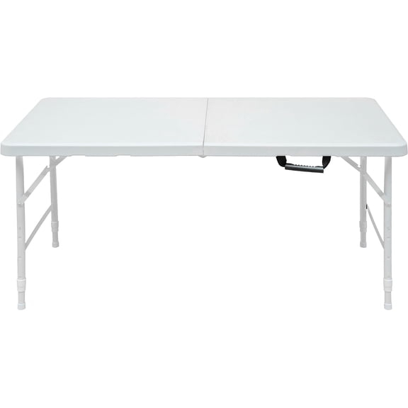 Heavy Duty 4FT Folding Table – Adjustable Height, Waterproof, Easy Clean, Portable Plastic with Carry Handle, Anti-Slip Feet, 300LBS Capacity, Collapsible for Indoor/Outdoor, Camping, Picnic, Party