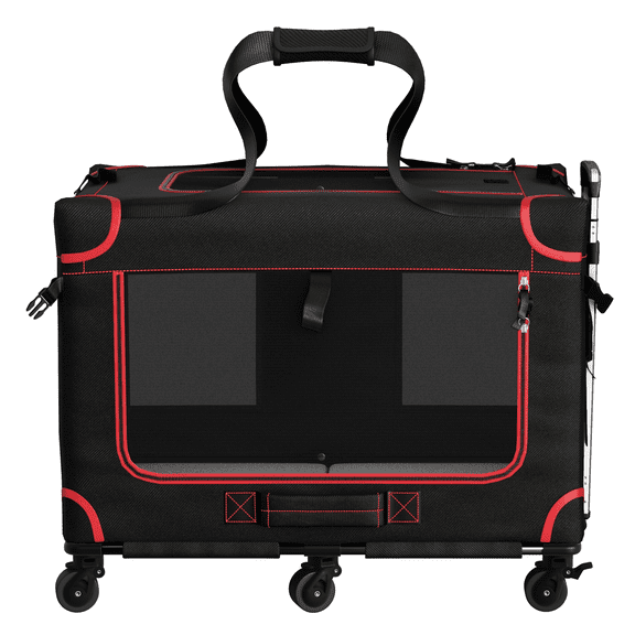 Katziela MegaCruze Carrier Pro – Extra Large Pet Travel Crate with 6 Removable Wheels, Foldable Steel Frame, Plush Bed & Full Ventilation – Rolling Soft - Sided Carrier for Large Pets (25"x17"x17")