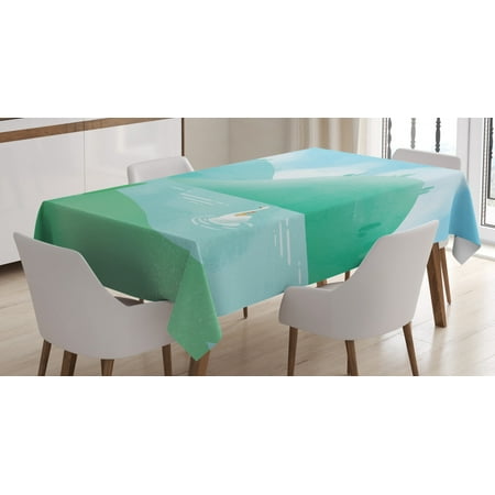 

Swans Tablecloth Beautiful River on Foothill Spring Time Pastoral Nature Landscape Rectangular Table Cover for Dining Room Kitchen 60 X 90 Seafoam Pale Blue Sea Green by Ambesonne