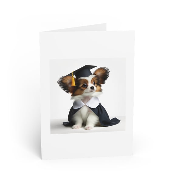 DistinctInk Greeting Card / Note Card - Papillon Puppy Graduation - PACK of 50