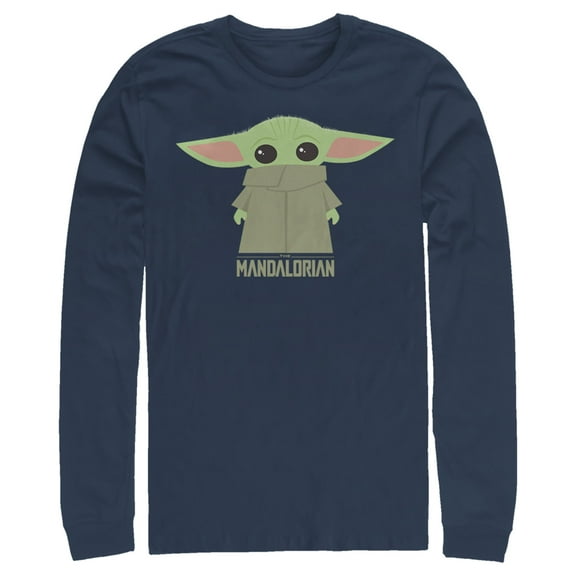 Men's Star Wars: The Mandalorian The Child Cartoon Shy Long Sleeve Shirt Navy Blue Medium