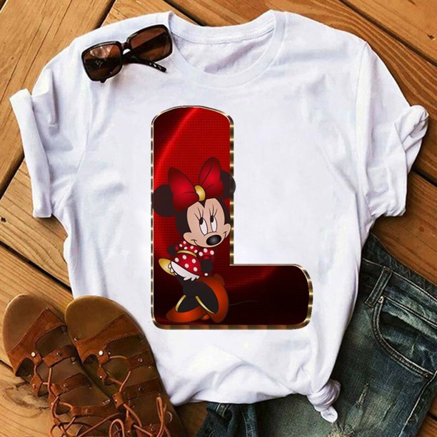 Disney Fashion Minnie Letter 100% Cotton T-shir Women Casual Top High-Quality Print Summer New Mickey Mouse Tee Free ShippingXS Gao Jinjia LED
