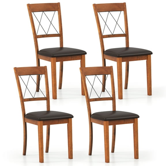 Gymax Dining Chair Set of 4 w/Rubber Wood Frame Padded Seat Cross Backrest for Room