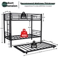 thumbnail image 4 of UIOWIO Triple Bunk Bed Twin over Twin with Trundle, Includes 3 Twin Size 6" Green Tea Memory Foam Mattresses, Convertible Metal Frame with Ladder and Guardrail, for Teens and Adults, Black, 4 of 11