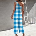 thumbnail image 4 of Winter Tank Jumpsuit for Women Smocked Wide Leg Rompers with Pockets Bohemian Ruffed O-Neck Straight Leg Capri Overalls, 4 of 6