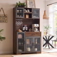 thumbnail image 2 of 71" Kitchen Hutch Storage Cabinet Set of 2 with Wine Rack & Charging Station, Pantry Cabinet, Coffee Bar Cabinet & Liquor Cabinet with Storage, LED Lights for Kitchen, Dining Room, Home Bar,(Brown), 2 of 7