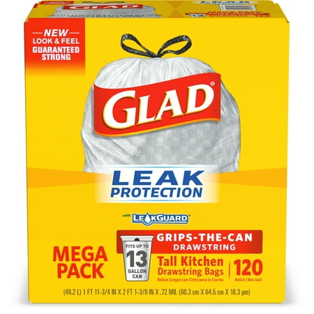 - Glad Tall Kitchen Drawstring Trash Bags - 13 gal - 120 ct