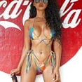 thumbnail image 4 of Bikini triangular con cordón anudado, conjunto de bikini descarado de corte alto, traje de baño estampado floral para mujer, 4 of 5