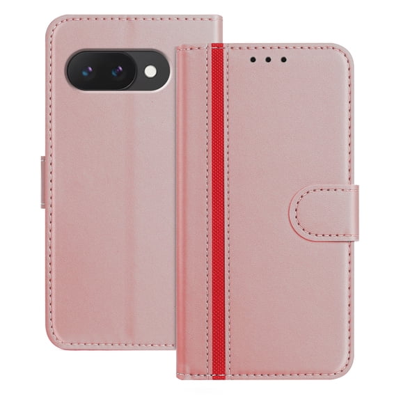 for Google Pixel 9A Case Wallet with Card Holder, Business PU Leather Kickstand Magnetic Closure Shockproof Folio Book Style Protective Purse Cover Case for Google Pixel 9A, Rosegold