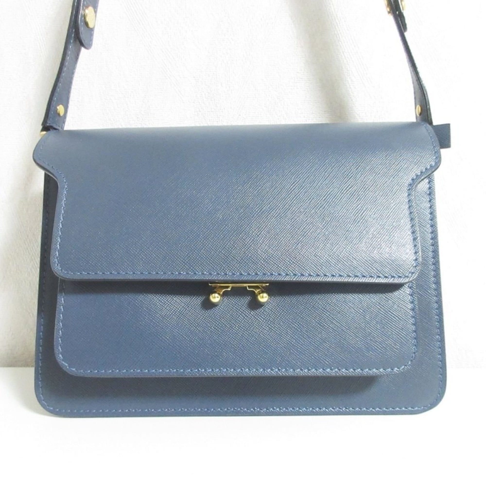 ★MARNI★ Medium Saffiano Trunk Shoulder Bag Orion Blue SBMP Pre-Owned MARNI Trunk Saffiano Leather Medium Shoulder Bag