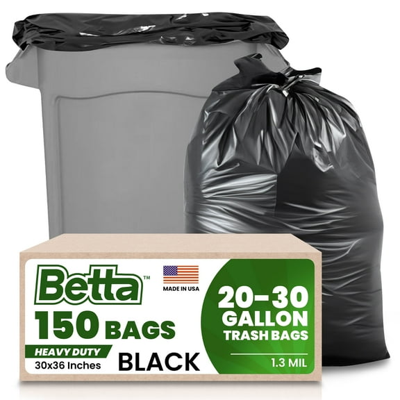 Betta 20-30 Gallon Black Trash Bags, 150 Count Box, (30x36-inch) Commercial Heavy-Duty Garbage Can Liners