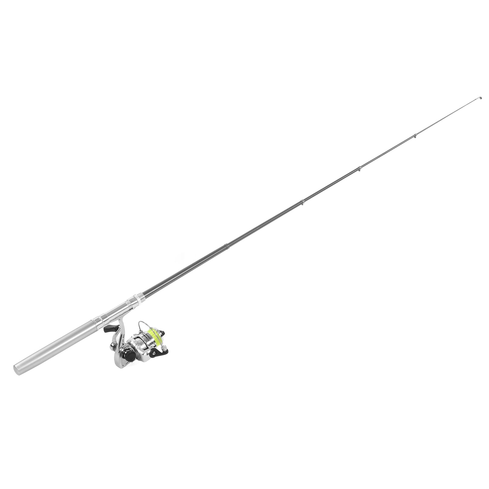 Portable Mini Pen Shape Fishing Rod Pole Pocket Retractable Fishing Rod with Reel WheelSilver,
