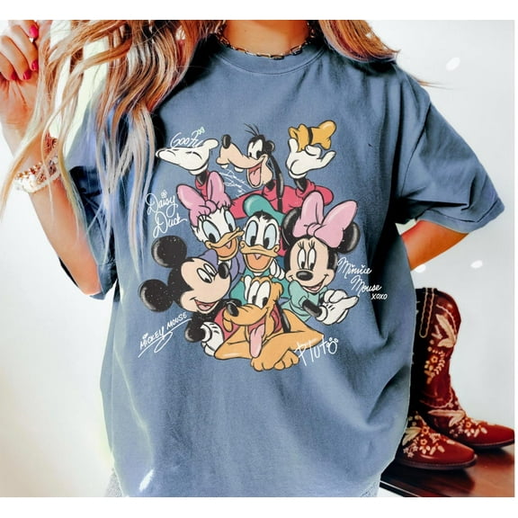 Retro Mickey and Friends Signatures Comfort Colors T-Shirt, Magical, Disney Characters, Disney Mouse Head Tee, Mickey & Co Gift