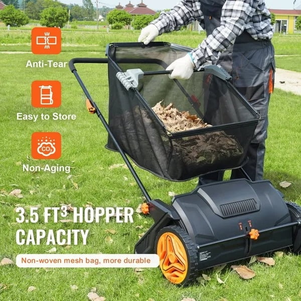 CAFORKP Lawn Leaf Sweeper 21", 3.5 cu. ft. Collection Bag with Rubber Wheels