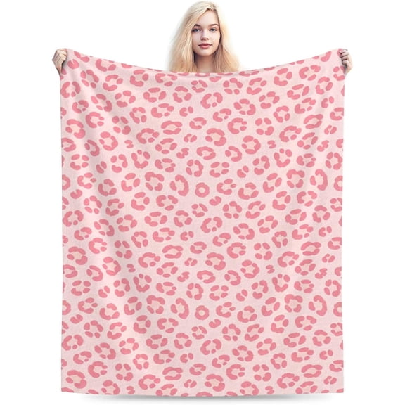 Pink Leopard Print Throw Blanket Ultra Soft Warm Flannel All Season for Bed Chair Car Sofa Couch Bedroom