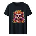 thumbnail image 6 of Tops for Women under $5 Short Sleeved Printed Round Neck T-shirt 3-Black S, 6 of 6