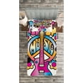 thumbnail image 3 of Ambesonne Colorful Quilted Bedspread Set 2 Pcs, Peace Love Vinyl Music, Twin Size, Blue Pink Yellow, 3 of 3