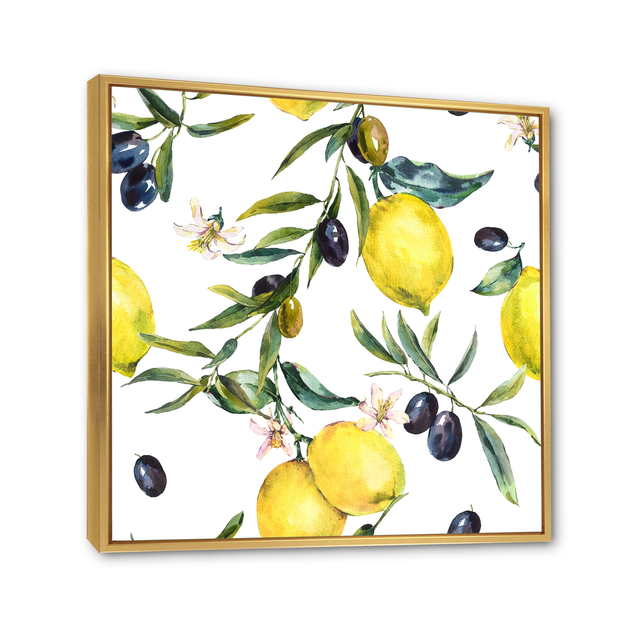 Designart 'Olive and Lemon Branches II' Tropical Framed Canvas Wall Art Print