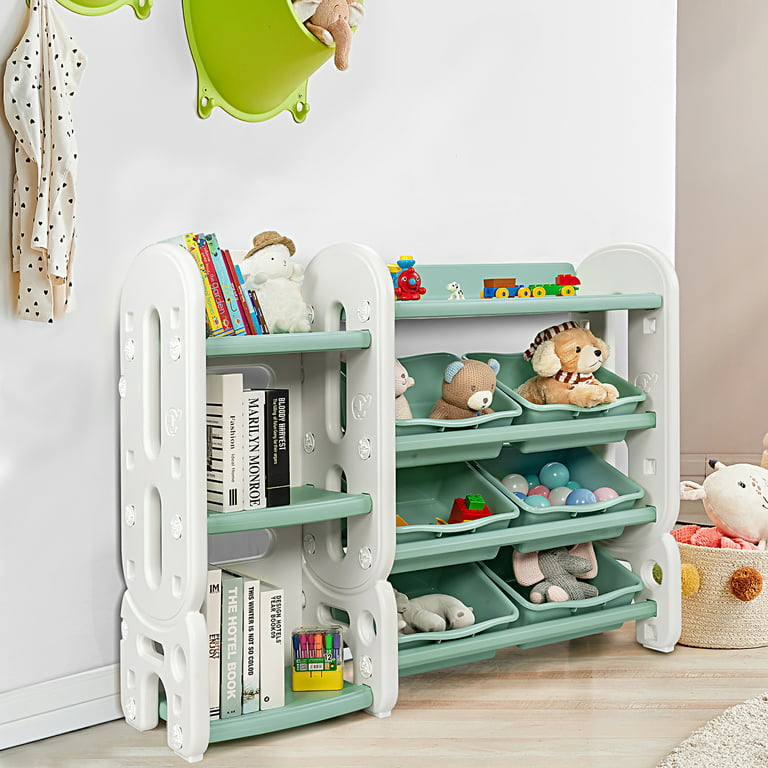 Costway Kids Toy Storage Organizer w/Bins & Multi-Layer Shelf for Bedroom  Playroom Green