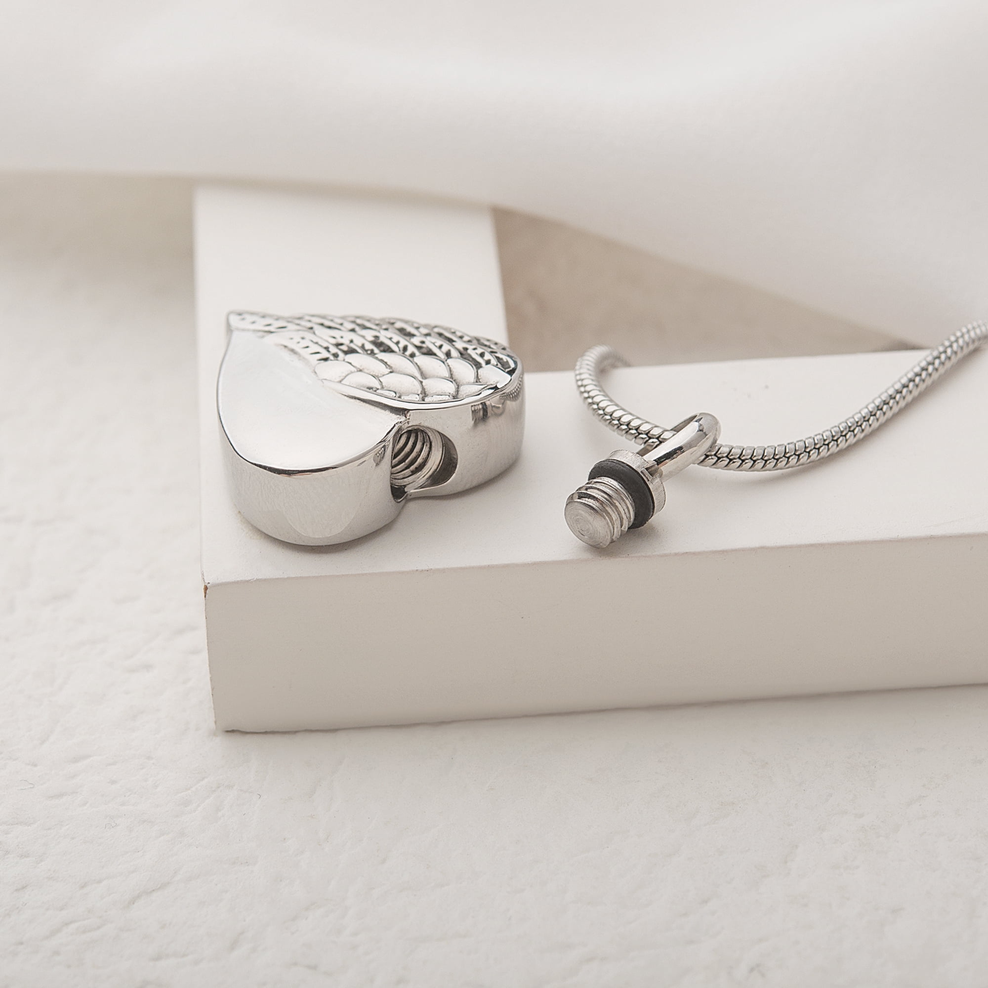Anavia Cremation Heart Urn Necklace, Love Heart Angel Wing Locket, Ashes Jewelry for Women Men Keepsake Pendant, Memorial Locket Ash Holder