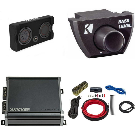 Kicker Comp RT 8 Inch 48TRTP82 Thin Down Firing Enclosure Package with 46CXA4001 Amp & Amp install kit Bundle