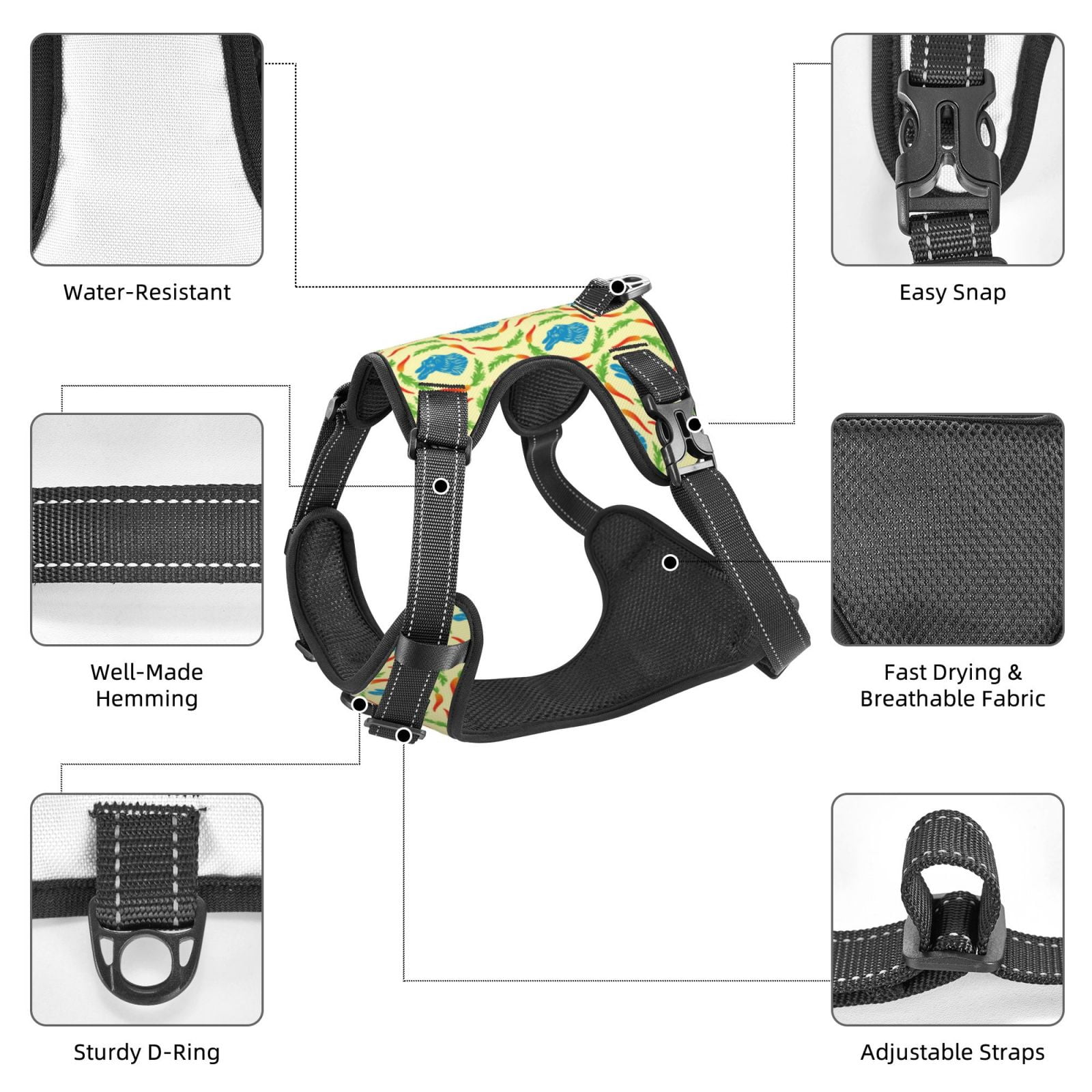 Kdxio Blue Rabbit Print No Pull Dog Harness Adjustable Reflective Oxford Easy Control Medium Large Dog Harness for Training and Everyday-Small