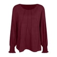 thumbnail image 4 of vigerkar Womens Long Sleeve Tunic Tops Fashion Loose Fit Dressy Tops Pleated Front Crewneck Shirts Business Casual Cute Tee (Wine, XL), 4 of 6
