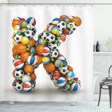 Ambesonne Letter K Shower Curtain, Sports Gaming Balls, 69"Wx70"L, Multicolor