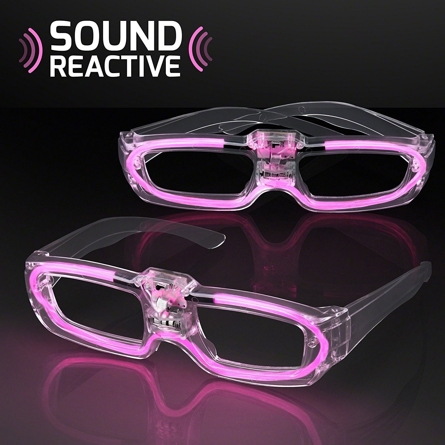 LED Light Up Sound Activated Eye Glasses Assorted Color 4 PACK (Pink