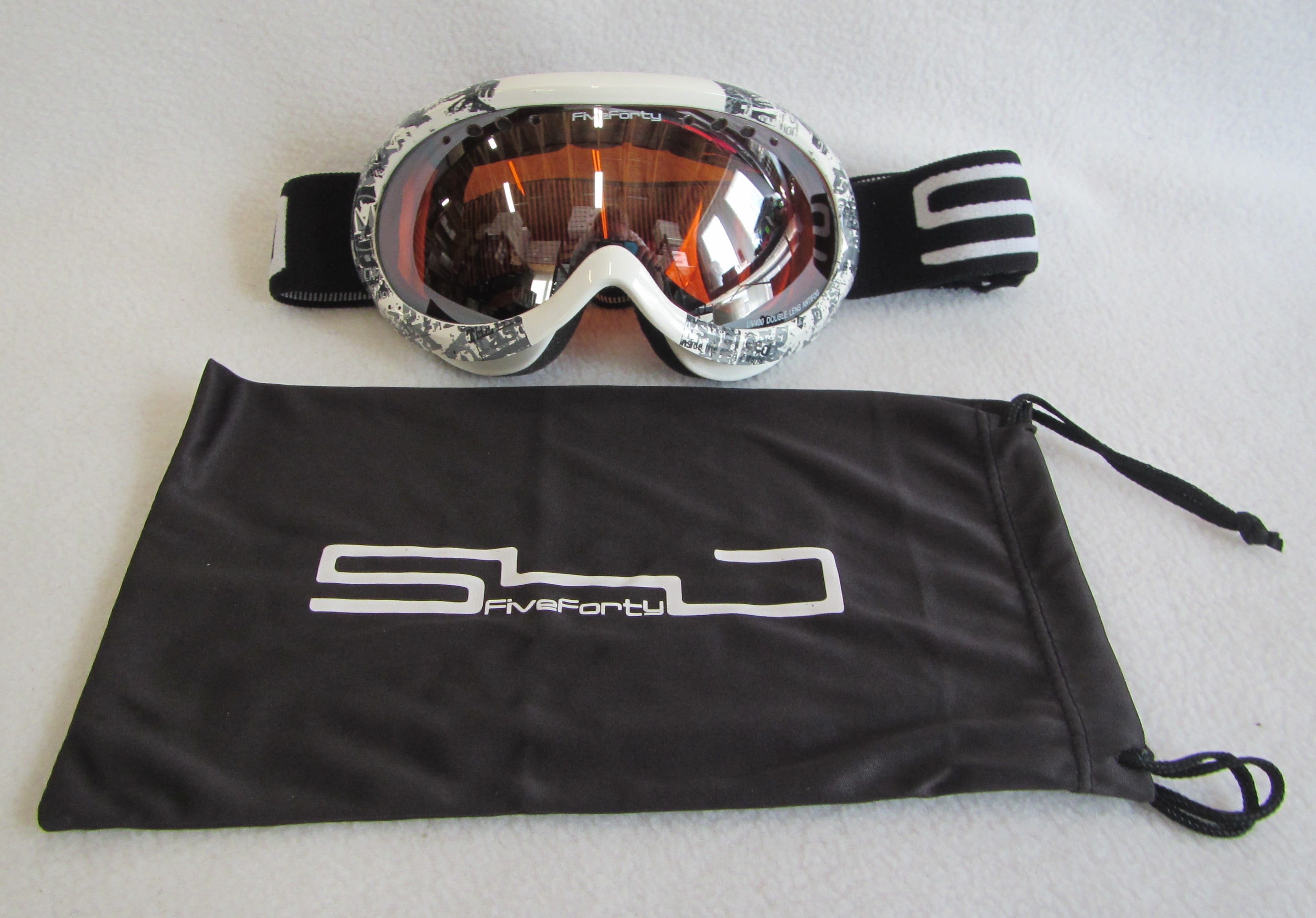 YOUTH KIDS SKI SNOWBOARD GOGGLES "540 PIPE" ORANGE LENS, WHITE BLACK FRAME (ONE SIZE) by