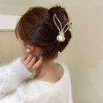 thumbnail image 4 of YAOBAMM Big Hair Clip Hair Claw Inlaid Rhinestones Faux Pearls Rabbit Ear Shape Large Grasping Clip Styling Tool, 4 of 6