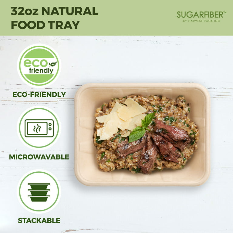 Sugarfiber 32 oz Compostable Disposable Food Container Serving Trays,  Rectangle, Made from 100% Eco-Friendly Plant Fibers [100 Count] 