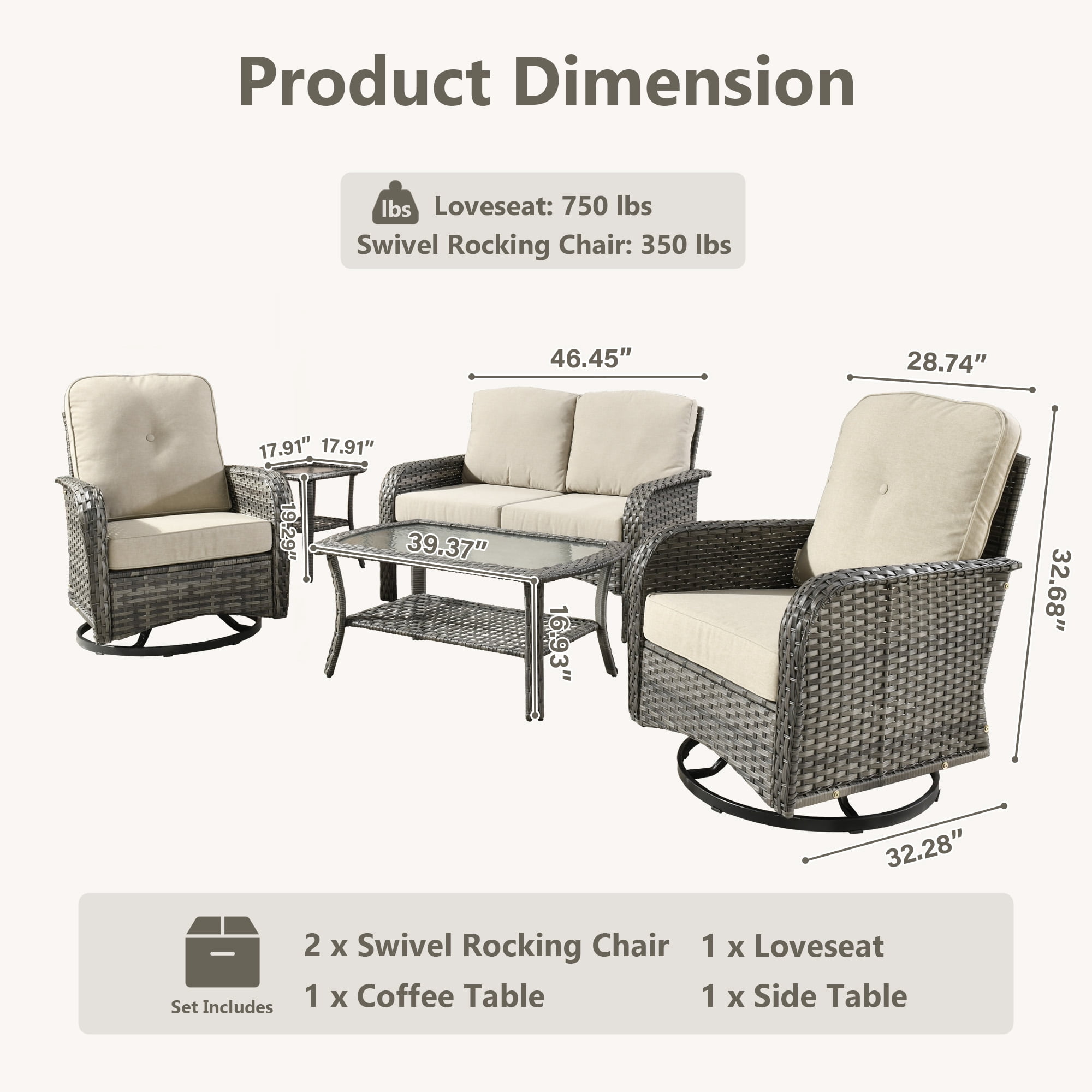 Toject 5 Pieces Outdoor Patio Furniture Set, High Back Conversation Set with Swivel Chairs, All-Weather Wicker Furniture Set for Porch, Balcony (Beige)