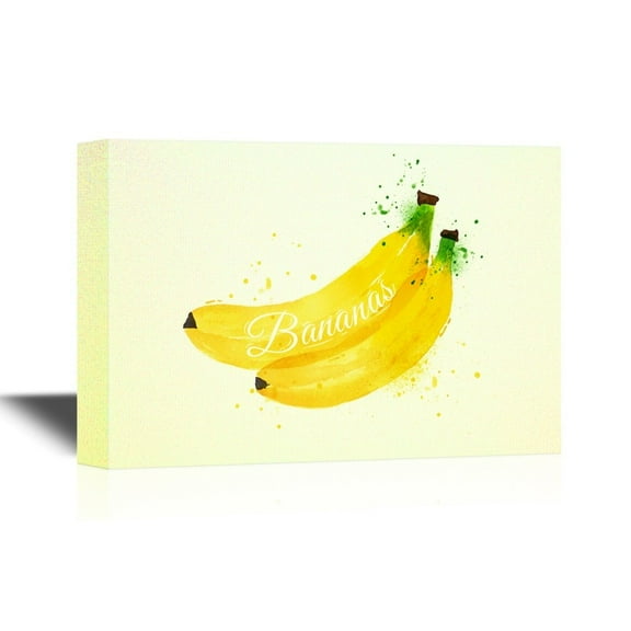 wall26 - Fruits Canvas Wall Art - Watercolor Painting Bananas - Gallery Wrap Modern Home Art | Ready to Hang - 32x48 inches